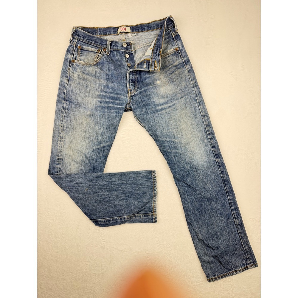 Levis 501 Men's 34x32 Vintage Distressed FestivaL Y2K FadeLeg Blue Thigh Fade
